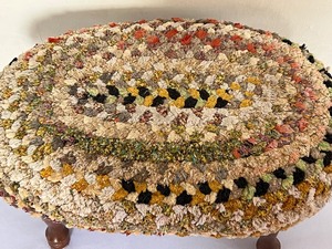 lot 302 image: Vintage Step Stool with Braided Rug Top