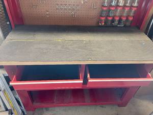 lot 398 image: Stack-On Workbench With Pegboard Back and 2 Drawers