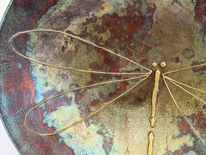 lot 4 image: Raku Pottery Charger with Dragonfly Design