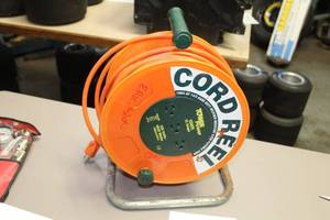 lot 1342 image: 100 Extension Cord 143 Hard Duty Weather Resistent SJTW Flexible, Tower Power Cord Reel