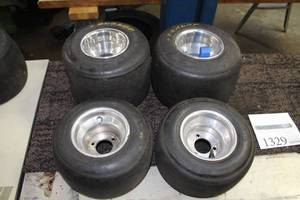 lot 1329 image: Lot of (4) Dunlop Tubeless 4.5x10.0-5 Racing Go-Kart Tires on 5 Rims