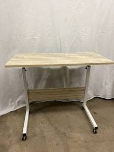 lot 3 image: Height Adjustable Mobile Computer Desk Table with four swivel Locking Casters - Excellent Condition.