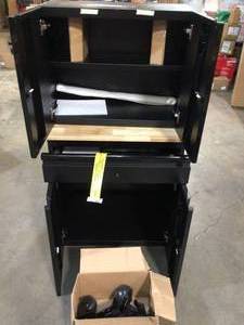 Heavy Duty Welded 20-Gauge Steel 2-Door Garage Base Cabinet in Black (28 in. W x 32 in. H x 21.5 in. D) by Husky Customer Returns See Pictures