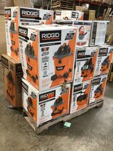 Pallet of assorted Ridgid WetDry Shop Vacs various models and conditions Customer Returns See Pictures