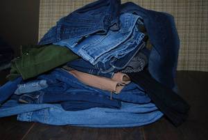 Jeans of all sizes, zippers all goo...