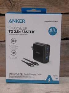 lot 2 image: Anker 2-Port PowerPort 33W Power Delivery Wall Charger (with 6 PowerLine II USB-C to USB-C Cable) - Black