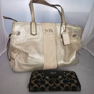 COACH Gold Metallic Handbag & COACH Signature Wallet