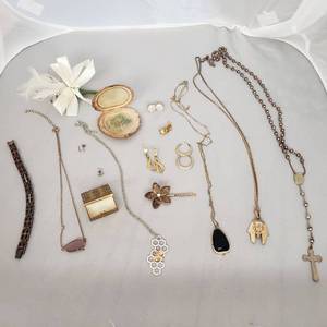 2-Vintage Compacts, Rosary, Necklaces With Stones, More
