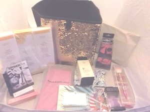 Gold Sequin Bin Of Cosmetics & Related--Brushes, Sponges, Eye Shadow, Liner, Lip Stick