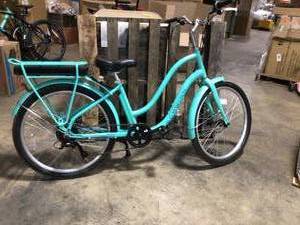 lot 26 image: Schwinn Mendocino Adult Hybrid Cruiser eBike, Electric Bicycle, Lightweight Aluminum Frame, 26-Inch Wheels, 6 Speed Drivetrain, Mint Green missing charger