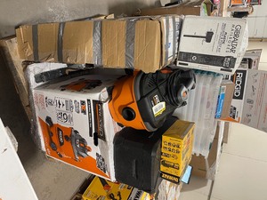 lot 52 image: Pallet with Assorted tools and hardware- Shop Vacs, Storage Containers,shelving and more open box customer returns various conditions see pictures