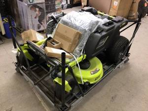 lot 65 image: RYOBI 42 in. 75 Ah Battery Electric Riding Zero Turn Mower Customer Returns See Pictures