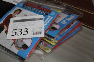 lot 533 image: Lot of (4) Kwik-Covers Plastic with Elastic 60 Round Fitted Table Cover
