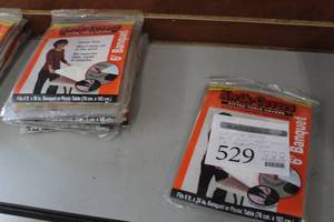 lot 529 image: Lot of (8) Kwik-Covers Plastic with Elastic 6  Banquet Fitted Table Cover