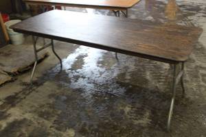 lot 1437 image: Wood TopMetal Frame 6 Folding Banquet Table
