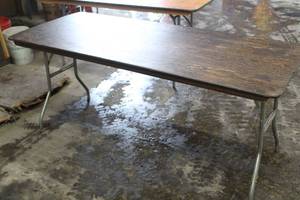lot 1497 image: Wood TopMetal Frame 6 Folding Banquet Table