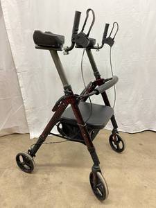 lot 5 image: Heavy Duty Upright Walker, Bariatric Stand Up Height Adjustable Rollator Walker with Extra Wide Padded Seat & Backrest, Supports Up to 500 lbs - Excellent Condition However Right Brake Needs To Be Tightened