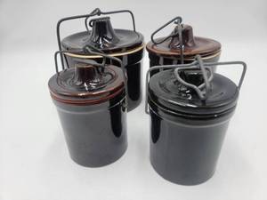 lot 16 image: 4 Vintage Brown Glazed Stoneware Cheese Crocks