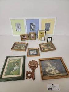 lot 18 image: Beautiful 13 Piece Framed Artwork and Baroque Picture Frames Collection -3- 14 And Gorgeous Key Wall Hanging