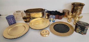 lot 33 image: Gorgeous Golden Home Decor Collection-Brass Planters, Cupid Sculptures, Gold-Toned Platters, Vintage Tins, And More
