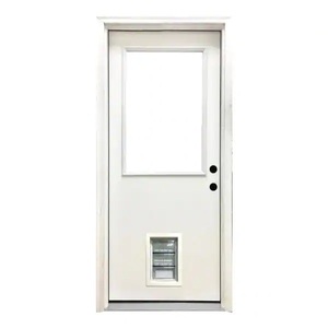 lot 57 image: 36 in. x 80 in. Reliant Series Clear Half Lite LHIS White Primed Fiberglass Prehung Back Door with Med Pet Door