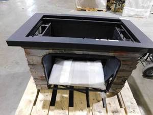 lot 15 image: Sunjoy Maryland Bel Aire 48.03 in. Black Fireplace with Faux Stack Stone Finish