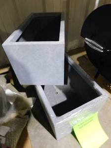 lot 65 image: KANTE 31 in. and 23 in. L Slate Gray Lightweight Concrete Modern Low Granite Outdoor Planter (Set of 2)