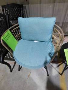 lot 68 image: Shiloh Valley Black Steel Outdoor Bistro Chair with Aloe Cushions