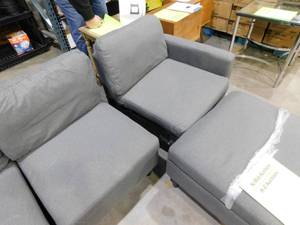 lot 74 image: 69.3 in. W Square Arm Chenille Mid-Century Straight 3-Seat with Storage Ottoman Upholstered Sofa in Grey