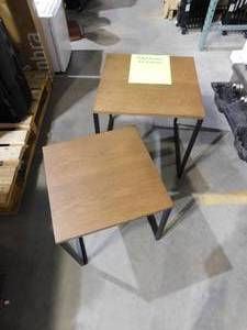 lot 84 image: StyleWell Donnelly Black Metal Nesting Tables with Haze Wood Finish Top (Set of 2) (19.69 in. W x 20.3 in. H)