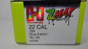 22 Cal - 50 gr - Z Max - Hornady - 500 Rounds