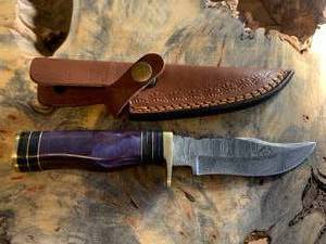 Custom 8 Damascus Knife with Hand Stitched Leather Sheath