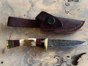 Damascus Stag Handle Knife (approx 6 long)