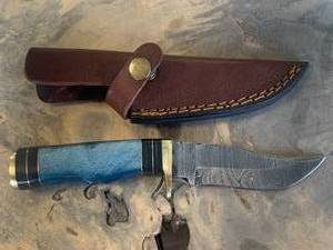 Custom 8 Damascus Knife with Hand Stitched Leather Sheath