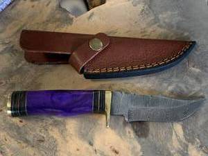 Custom 8 Damascus Knife with Hand Stitched Leather Sheath