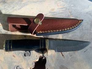 Custom 8 Damascus Knife with Hand Stitched Leather Sheath
