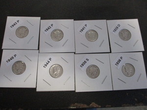 20. Lot of (8) Mercury Dimes - 35-S, 36-P, 39-D, 41-P, 42-P, 43-P, 44-P, 45-P