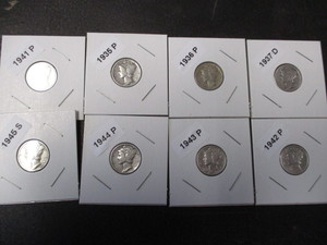 20. Lot of (8) Mercury Dimes - 35-S, 36-P, 39-D, 41-P, 42-P, 43-P, 44-P, 45-P