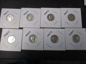 22. Lot of (8) Mercury Dimes - 35-P, 36-P, 37-D, 39-D, 42-P, 43-P, 44-S, 45-P