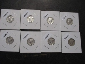 22. Lot of (8) Mercury Dimes - 35-P, 36-P, 37-D, 39-D, 42-P, 43-P, 44-S, 45-P