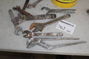 lot 762 image: Lot of (9) Hand Tools - Adjustable Wrenches, Channel Lock Pliers