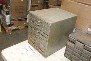 lot 873 image: Metal Parts Organizer Cabinet, Hardware