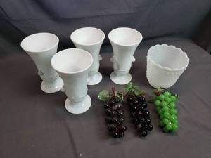 Milk Glass Vases and Glass Grapes, Vitrock