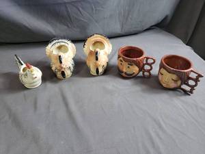 Ceramic Turkey Dishes, Mom and Pop Enesco Coffee Cups