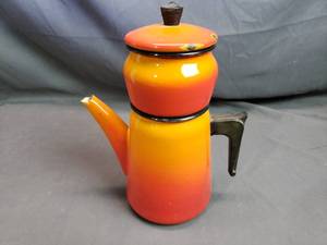 Vintage Orange Flame Aubeco Enamel Orange Drip Coffee Pot