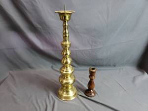Homco Candle Stick and Wooden Candle Holder