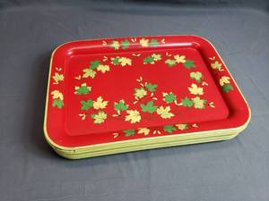 Vintage Christmas Themed Metal Serving Trays