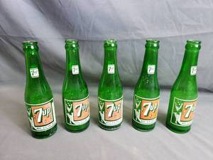 Five 7up Bottles Approx. 1940-1949