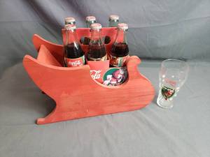 Coca-Cola Christmas 1995 Full Bottles, Sleigh, 1996 Glass