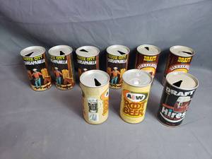 Sioux City Sarsaparilla Cans, Barreled Root Beer, A&W, Hires